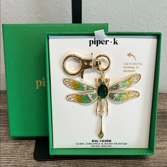 Piper K Accessories - ✨Piper K Dragonfly Bag Charm with Green and Gold Accents 💚